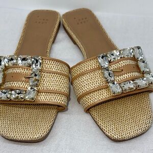 A New Day Tan Rhinestone Embellished Slide Sandals Packable Weekend Trip